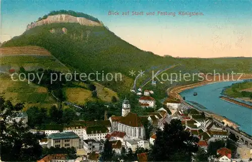 AK / Ansichtskarte Koenigstein Saechsische Schweiz Blick auf Stadt und Festung Elbe Kat. Koenigstein Saechsische Schweiz