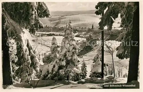 AK / Ansichtskarte Oberwiesenthal Erzgebirge Winterlandschaft mit Unterwiesenthal und Boehmisch Wiesenthal Kat. Oberwiesenthal