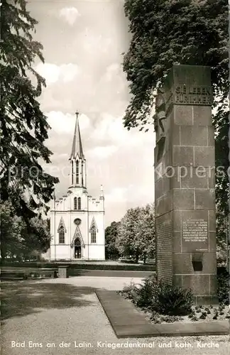 AK / Ansichtskarte Bad Ems Kriegerdenkmal und kath Kirche Kat. Bad Ems