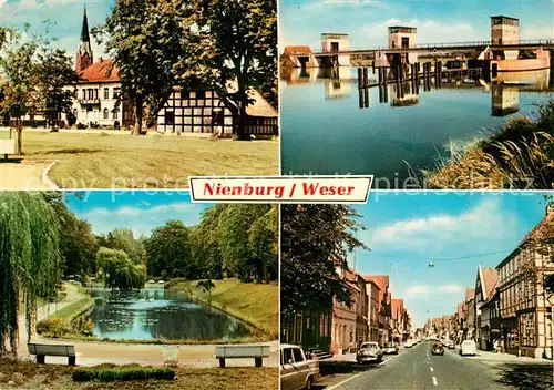 AK / Ansichtskarte Nienburg Weser Kirche Bruecke Teich Strassenpartie Kat. Nienburg (Weser)