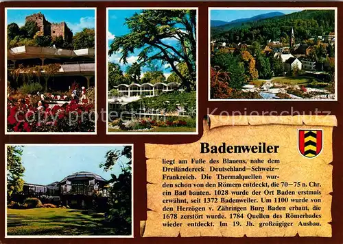 AK / Ansichtskarte Badenweiler Kurhaus Ruine Markgrafenbad Stadtblick Hallenbad Kat. Badenweiler