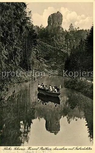 AK / Ansichtskarte Rathen Saechsische Schweiz Amselsee mit Talwaechter Felsformation Elbsandsteingebirge Kat. Rathen Sachsen