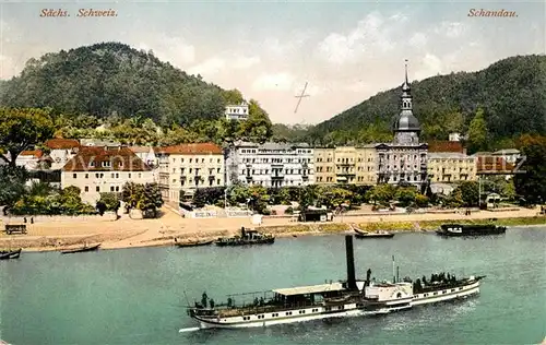 AK / Ansichtskarte Bad Schandau Blick ueber die Elbe Raddampfer Kat. Bad Schandau