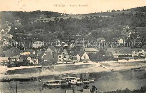 AK / Ansichtskarte Wehlen Sachsen Panorama Blick ueber die Elbe Raddampfer Kat. Wehlen