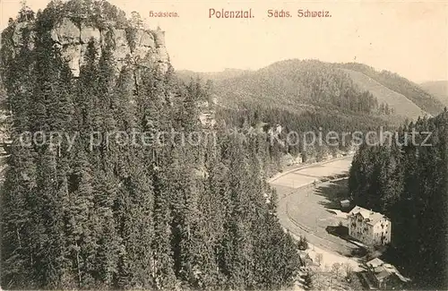 AK / Ansichtskarte Polenztal Panorama mit Hockstein Felsen Elbsandsteingebirge Kat. Hohnstein