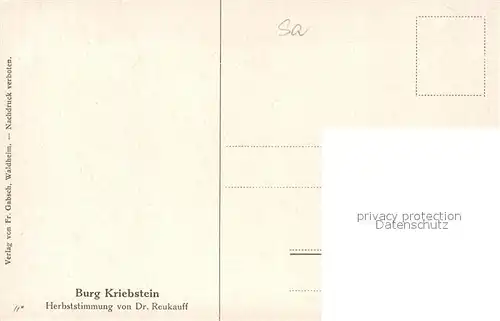 AK / Ansichtskarte Waldheim Sachsen Burg Kriebstein Herbststimmung Dr. Reukauff Kat. Waldheim Sachsen