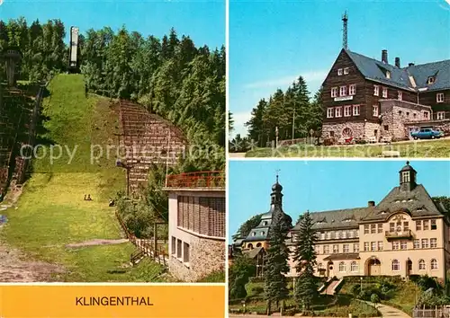 AK / Ansichtskarte Klingenthal Vogtland Grosse Aschbergschanze Jugendherberge Klement Gottwald Rathaus Kat. Klingenthal Sachsen