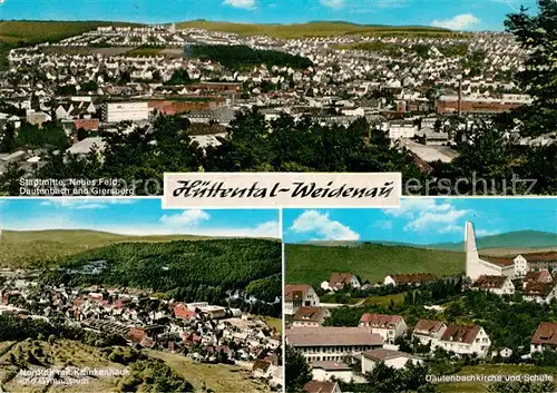 AK / Ansichtskarte Huettental Weidenau mit Dautenbach und Giersberg Krankenhaus Gymnasium Dautenbachkirche und Schule