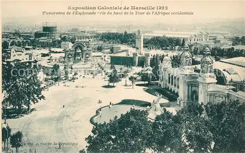 AK / Ansichtskarte Marseille Bouches du Rhone Exposition Coloniale de 1922 Esplanade vue prise de la Tour de l Afrique