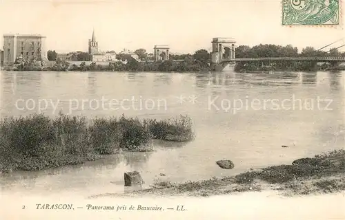 AK / Ansichtskarte Tarascon Bouches du Rhone Panorama pris de Beaucaire Bords du Rhone Pont