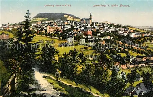 AK / Ansichtskarte Annaberg Buchholz Erzgebirge Stadtpanorama mit Poehlberg Kuenstlerkarte Nr 1759 Kat. Annaberg