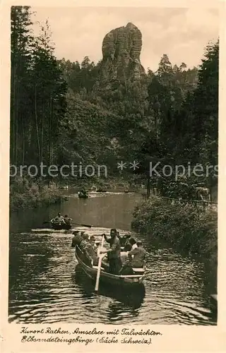 AK / Ansichtskarte Rathen Saechsische Schweiz Amselsee mit Talwaechter Bootfahren Elbsandsteingebirge Kat. Rathen Sachsen