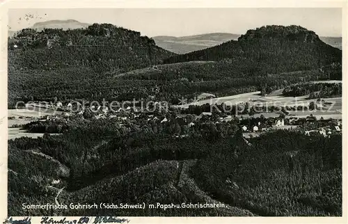 AK / Ansichtskarte Gohrisch Sommerfrische mt Papststein und Gohrischstein Elbsandsteingebirge Fliegeraufnahme Kat. Gohrisch