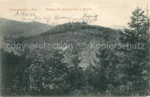 AK / Ansichtskarte Wernigerode Harz Harburg mit Armeleuteberg und Brocken Landschaftspanorama Natur Kat. Wernigerode