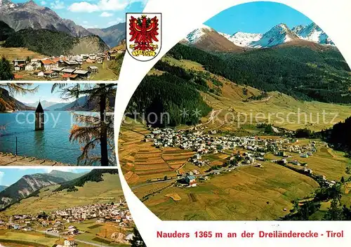 AK / Ansichtskarte Nauders Tirol Panorama Versunkene Kirche Fliegeraufnahme Kat. Nauders