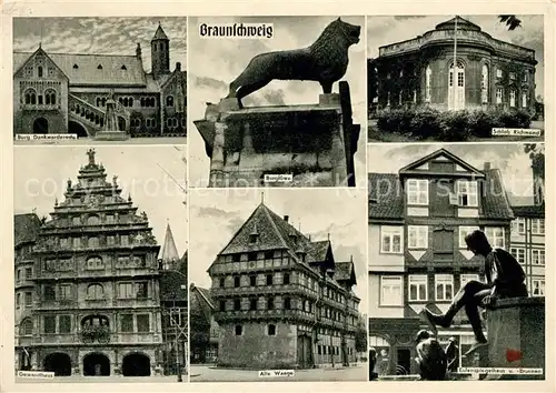 AK / Ansichtskarte Braunschweig Schloss Dankwarderode Schloss Richmond Burgloewe Eulenspiegelhaus Waage Gewandhaus Kat. Braunschweig