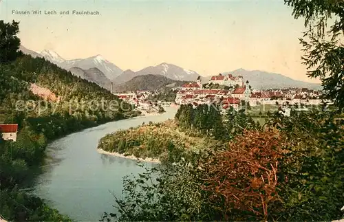 AK / Ansichtskarte Fuessen Allgaeu Panorama mit Lech und Faulnbach Schloss Allgaeuer Alpen Kat. Fuessen