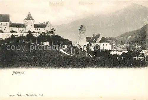 AK / Ansichtskarte Fuessen Allgaeu Blick zu Kirche und Schloss Allgaeuer Alpen Kat. Fuessen