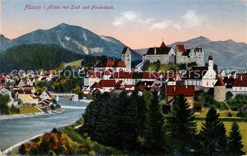 AK / Ansichtskarte Fuessen Allgaeu mit Lech und Faulenbach Schloss Allgaeuer Alpen Kat. Fuessen