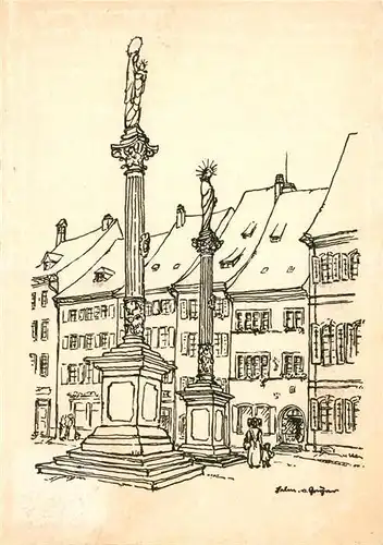 AK / Ansichtskarte Freiburg Breisgau Am Muensterplatz Original Zeichnung von H. v. Geyer Kat. Freiburg im Breisgau