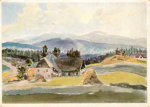 AK / Ansichtskarte Baerenstein Annaberg Buchholz Blick vom Baerenstein auf Fichtelberg und Keilberg Aquarell W. Neumeier Kuenstlerkarte Kat. Baerenstein