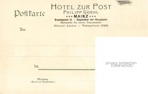 AK / Ansichtskarte Mainz Rhein Dom Hotel zur Post