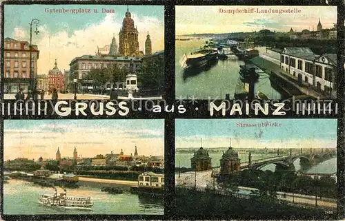 AK / Ansichtskarte Mainz Rhein Gutenbergplatz Dom Schiffsanlegestelle Bruecke