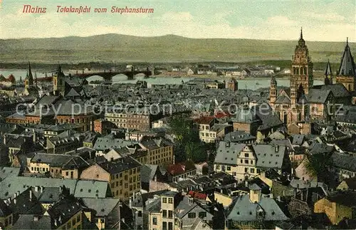AK / Ansichtskarte Mainz Rhein Total mit Stephansturm