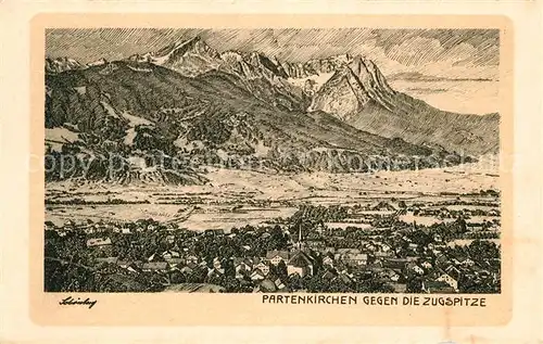 AK / Ansichtskarte Partenkirchen gegen Zugspitze Kuenstlerkarte Schoenberg Kat. Garmisch Partenkirchen