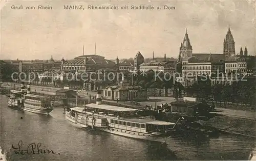 AK / Ansichtskarte Mainz Rhein Rheinpartie mit Stadthalle Dom