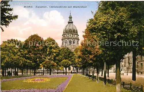 AK / Ansichtskarte Mainz Rhein Kaiserstr. Christuskirche mit Blumenbeet