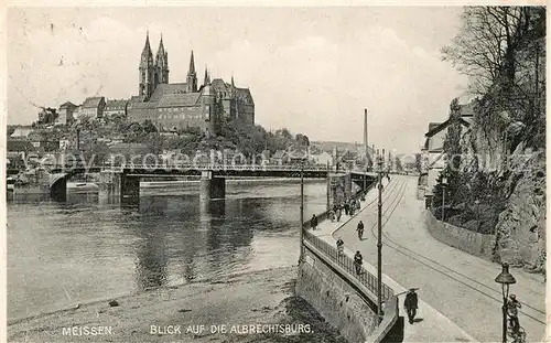 AK / Ansichtskarte Meissen Elbe Sachsen Blick ueber die Elbe zur Albrechtsburg mit Dom Elbbruecke Kat. Meissen