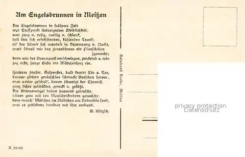 AK / Ansichtskarte Meissen Elbe Sachsen Engelsbrunnen Serie Aus dem 1000jaehrigen Meissen Gedicht Klitzsch Kuenstlerkarte Kat. Meissen