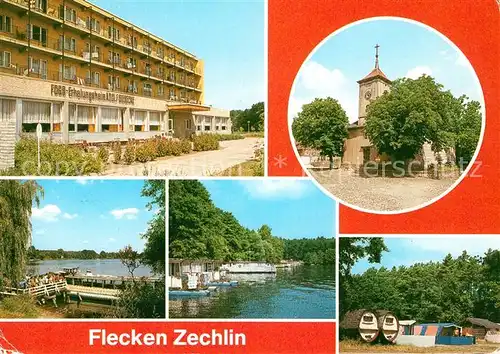AK / Ansichtskarte Flecken Zechlin Kirche FDGB Erholungsheim Wohnboote Campingplatz  Kat. Rheinsberg