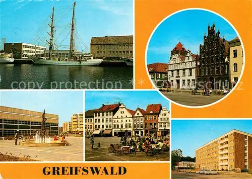 AK / Ansichtskarte Greifswald Segelschulschiff Wilhelm Pieck HO Hotel Boddenhus Plastik Sporthalle