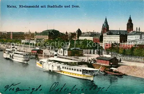 AK / Ansichtskarte Mainz Rhein Rheinpartie mit Stadthalle und Dom