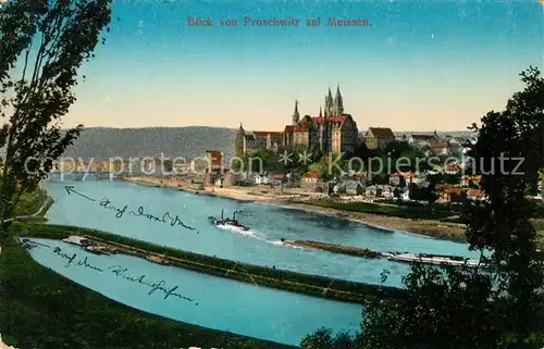 AK / Ansichtskarte Meissen Elbe Sachsen Panorama Blick von Proschwitz Albrechtsburg Kat. Meissen