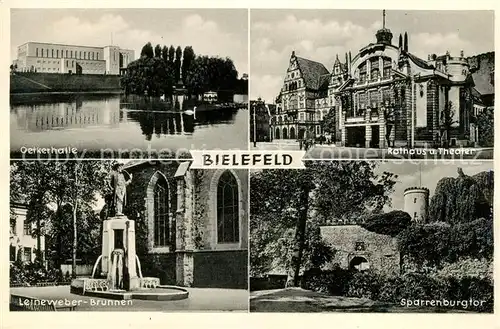 AK / Ansichtskarte Bielefeld Oetkerhalle Leineweberbrunnen Denkmal Statue Rathaus Theater Sparrenburgtor Kat. Bielefeld