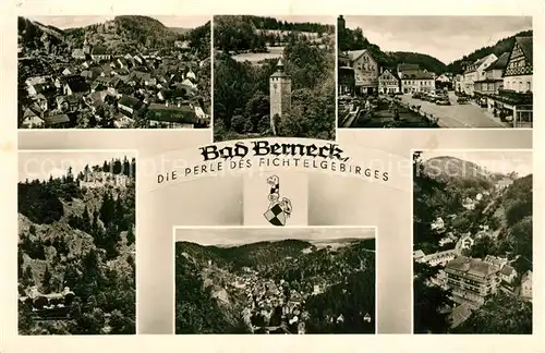AK / Ansichtskarte Bad Berneck Stadtpanorama Marktplatz Schlossturm Burgruine Landschaftspanorama Kat. Bad Berneck Fichtelgebirge