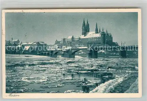 AK / Ansichtskarte Meissen Elbe Sachsen Vereiste Elbe Blick zur Albrechtsburg mit Dom Kat. Meissen