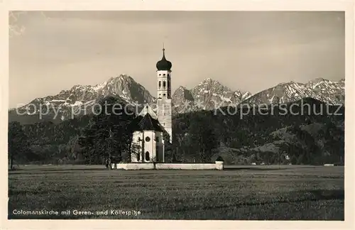 AK / Ansichtskarte Fuessen Allgaeu Colomanskirche mit Geren  und Koellerspitze Kat. Fuessen
