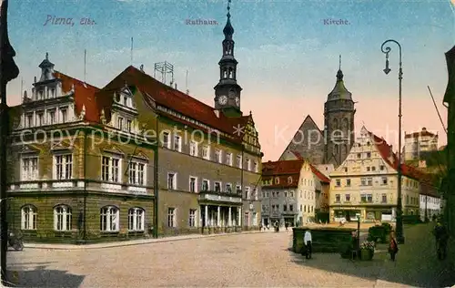 AK / Ansichtskarte Pirna Rathaus Kirche Karte von etwa 1920 Kat. Pirna
