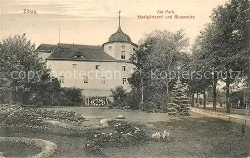 AK / Ansichtskarte Zittau Park Stadtgaertnerei und Blumenuhr Kat. Zittau