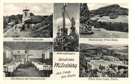 AK / Ansichtskarte Milseburg Kapelle und Schutzhuette Rhoen Gastraum Panorama Kat. Hilders
