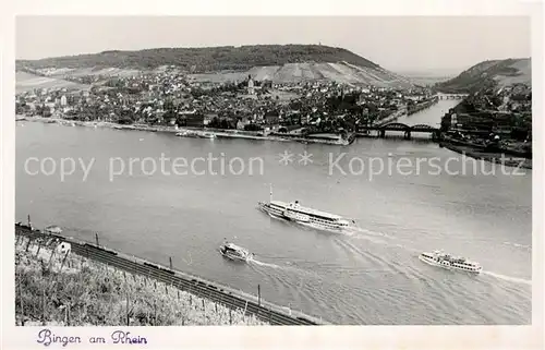 AK / Ansichtskarte Bingen Rhein Fliegeraufnahme Fahrgastschiffe Kat. Bingen am Rhein