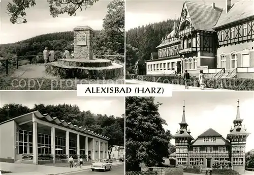 AK / Ansichtskarte Alexisbad Harz Friedensdenkmal Hotel Linde Cafe Exquisit Gaststaette Goldene Rose Kat. Harzgerode