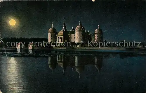 AK / Ansichtskarte Moritzburg Sachsen Ehemaliges Koenigliches Jagdschloss im Mondschein Kat. Moritzburg Dresden