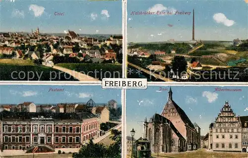 AK / Ansichtskarte Freiberg Sachsen Total Karlsbruecke Esse Dom Albertmuseum Postamt Kat. Freiberg