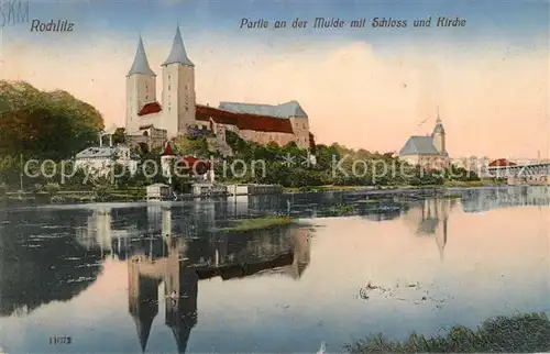 AK / Ansichtskarte Rochlitz Sachsen Partie an der Mulde mit Schloss und Kirche Kat. Rochlitz