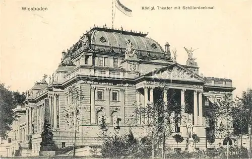 AK / Ansichtskarte Wiesbaden Theater mit Schillerdenkmal Kat. Wiesbaden